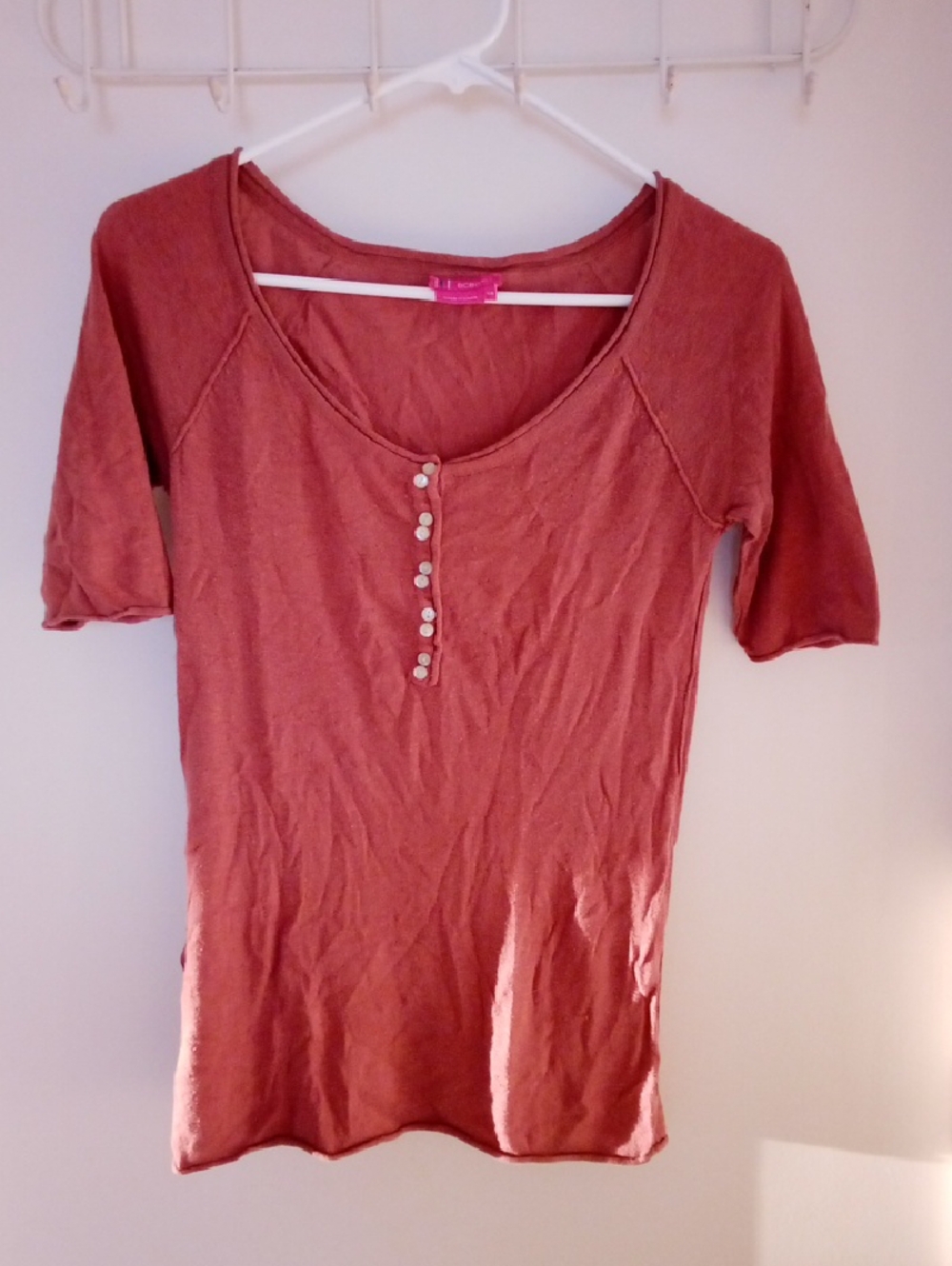 BCBGirls Rust Short Sleeve Scoop Henley Tee